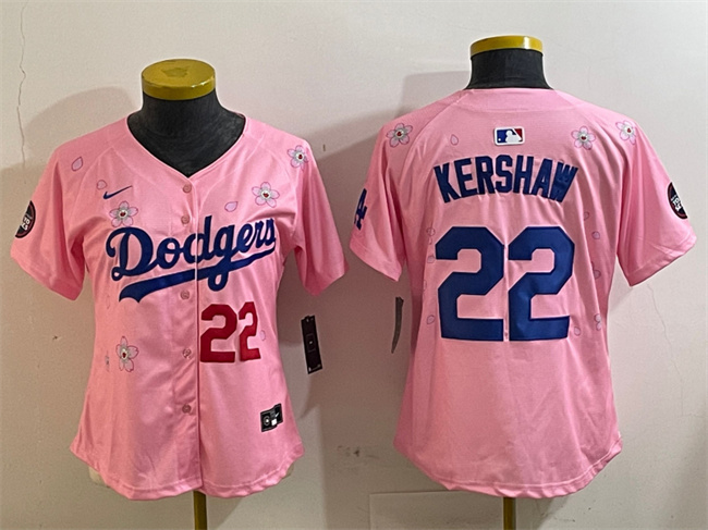 Women's Los Angeles Dodgers #22 Clayton Kershaw Pink 2025 Tokyo Series Limited Stitched Baseball Jersey(Run Small) Women's Los Angeles Dodgers #22 Clayton Kershaw Pink 2025 Tokyo Series Limited Stitched Baseball Jersey(Run Small)